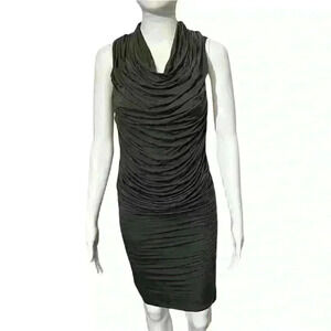 Helmut Lang Womens Dress Ruched Sleeveless Draped Gathered Bodycon Wiggle Size P